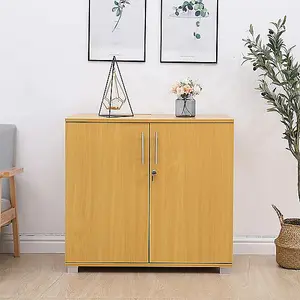 Beech wooden Filing cabinet with 1 shelf - 2 Door Lockable Filing Cabinet - Short wood Office Storage Cupboard Organiser