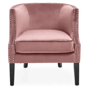 Interiors by Premier Pink Velvet Studded Chair, Easy to Clean Leather Armchair, Body Supportive Accent Chair