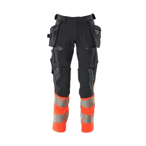 Mascot Accelerate Safe Trousers with Holster Pockets - Dark Navy/Hi-Vis Red   (32.5) (Leg Length - Short)