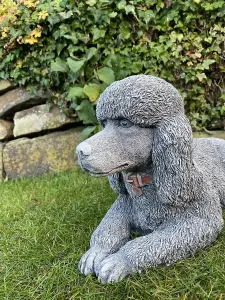 Stunning Stone Cast Laying Poodle Statue