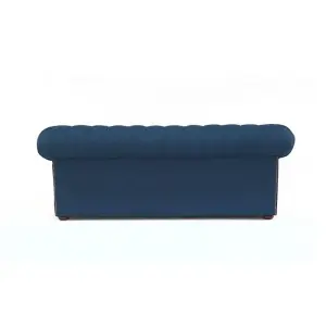 Chesterfield 3 Seater Sofa Charles Midnight Blue Real Linen Fabric In Classic Style