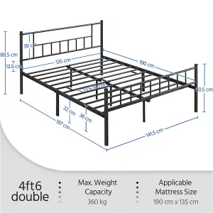 Yaheetech Black 4ft6 Double Basic Metal Bed Frame with Headboard and Footboard