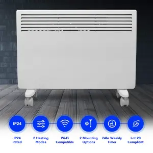 Smart Wifi Electric Panel Heater 1500W Timer Wall Mounted & Floor Stand White