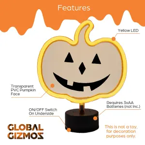 Global Gizmos LED Halloween Pumpkin Light / Bright Orange Neon Lamp / Battery Operated / Spooky Halloween Decoration