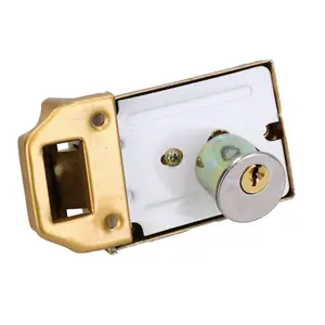 Brass Finish Front Door Lock Night Latch Rim Yale Type Cylinder Security Latch 4pk