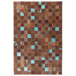 Cowhide Area Rug 160 x 230 cm Brown and Blue ALIAGA