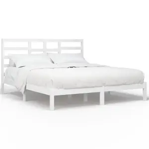 Berkfield Bed Frame White Solid Wood 180x200 cm 6FT Super King