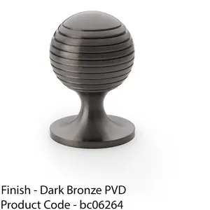 Reeded Ball Door Knob - 38mm Diameter Dark Bronze Lined Cupboard Pull Handle