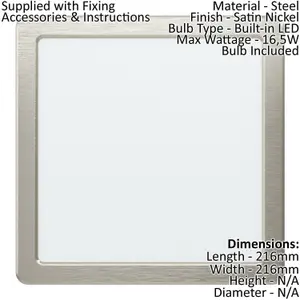 Wall / Ceiling Flush Downlight Satin Nickel Spotlight 16.5W Built in LED