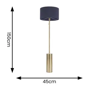 ValueLights Lexy Antique Brass Rotary Dimmer Switch Floor Lamp with Navy Blue Drum Shade