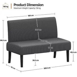 Yaheetech 2 Seater Sofa Armless Loveseat Sofa - Grey