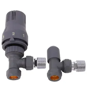 Right Radiators Anthracite Angled TRV Thermostatic Radiator Valve and lockshield Valve 15mm x 1/2"