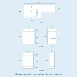 Nes Home LH 1100mm Vanity Basin Unit, WC Unit & Elora Back To Wall Toilet Grey