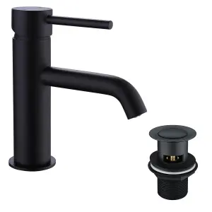 Black Matt Peg Bathroom Single Lever Basin Sink Tap & Slotted Waste