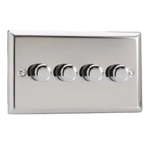 Varilight 4-Gang 2-Way V-Pro Push On/Off Rotary LED Dimmer 4 x 0-120W (Twin Plate) Chrome