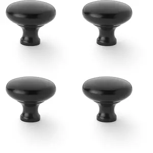 4 PACK - Victorian Round Door Knob - Matt Black 38mm - Kitchen Cabinet Pull Handle