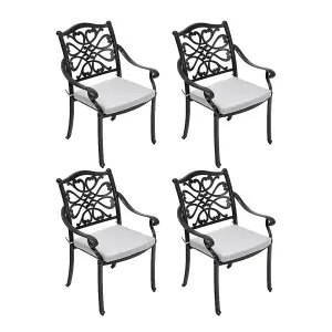 4Pcs Black Retro Aluminum Outdoor Patio Dining Armchair Bistro Chair with Cushions