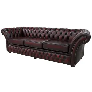 Chesterfield 4 Seater Antique Oxblood Red Leather Sofa In Balmoral Style