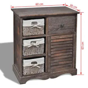 Berkfield Wooden Cabinet 3 Left Weaving Baskets Brown