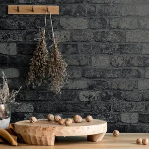 Galerie Industrial Effects Black Glass Stone Brick Effect Wallpaper Roll