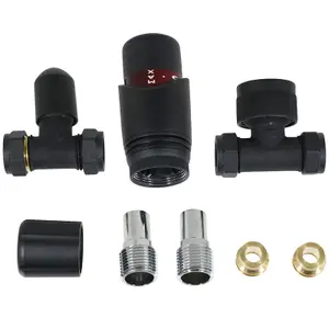 Tower Thermostatic Radiator Valve with Lockshield Straight Black 10-15mm Liquid Sensor