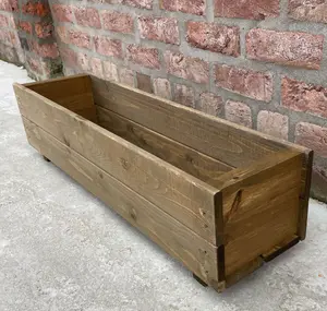 Wooden Garden Planter Trough Flower Plant Pot Box 100cm