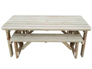 Victoria Rounded Space Saving Picnic Table Benches Set (3ft, Natural finish)