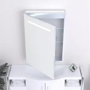 Bathroom Cabinet Wall Mirror - Rectangular 700 x 500mm - LED Light Wall Mirror Cabinet (Top) - Demister Pad