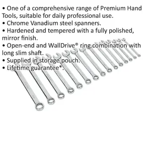 15-Piece Metric Combination Hand Spanner Set - 6mm to 22mm with Storage Pouch