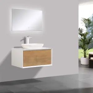 Declan White & Oak Wall Mounted Vanity Unit & Basin Set (W)800mm (H)400mm