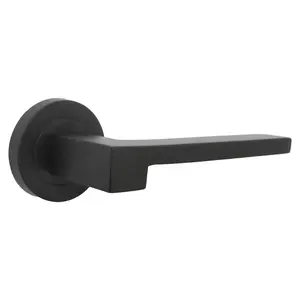 UNO-3 Door Handle Modern Matt Black Lever on Rose Internal Doors Handles + 64mm Latch