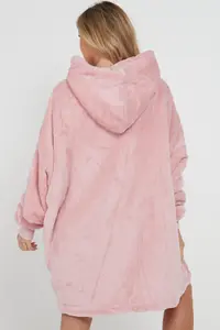 Oversized Wearable Blanket Hoodie Teddy Fleece Fluffy Sherpa Hooded Sweatshirt Blanket with Pocket for Men & Women (Blush Pink)