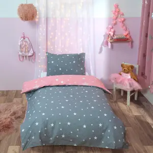 Dreamscene Stars Duvet Cover with Pillowcase Bedding Blush Grey - Junior/Cot