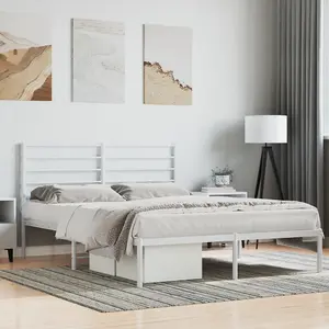 Berkfield Metal Bed Frame with Headboard White 120x190 cm 4FT Small Double