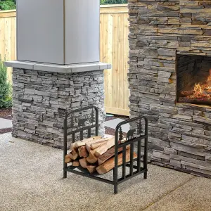 Outsunny Firewood Log Rack Fireplace Log Holder w/ Handles Outdoor Indoor Black