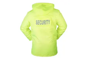 RAC3 Security Parka Jacket with Hood for Men, Water-Resistant, Windproof Design, "SECURITY" Print, Sizes S to 4XL (Yellow XL)