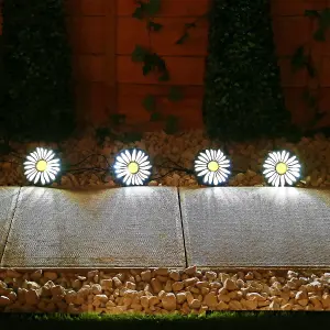 4pc Set Daisy Solar Powered Walkway Pathway Lights - Weather Resistant and Wireless Solar LED - Perfect for Landscape Yard Patio