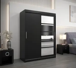 Sleek Black Roma I Sliding Door Wardrobe W1500mm H2000mm D620mm Mirrored Vertical Handles Contemporary Storage Solution