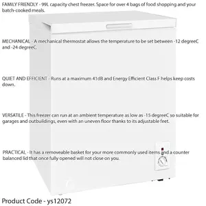 99L Chest Freezer - Efficient & Quiet -12 to -24 Degrees