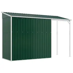 Broghin Garden Shed with Extended Roof Outdoor Tool Shed Storage Shed Steel Green