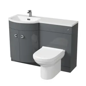 Nes Home Manifold Bathroom Basin LH Sink Vanity Grey Unit Back To Wall WC Toilet 1100mm