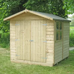 Shire 7x7 Pressure Treated Alderney Double Door Tongue and Groove Garden Shed / Workshop