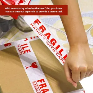 KAV Strong Adhesive Fragile Packaging Tape - 48MM x 66M Rolls for Secure Box Sealing, Parcel Tape with Improved Formula