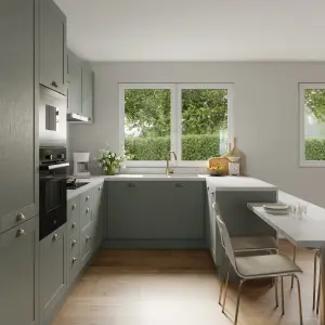 GoodHome Alpinia Painted Matt green wood effect Shaker Drawerline door & drawer front 600mm