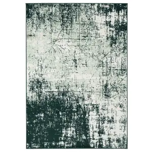 Emerald Green Distressed Abstract Living Room Rug 190x280cm