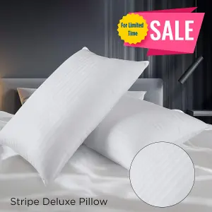 Hotel Quality Stipe Filled Pillows Pair Luxury Soft Quilted Pillows