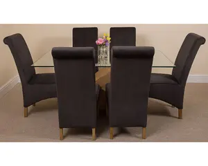 Valencia 160 cm x 90 cm Glass Dining Table and 6 Chairs Dining Set with Montana Black Fabric Chairs