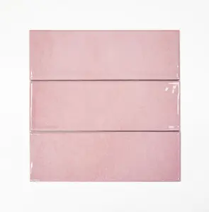 Top Ceramics Pink Gloss Metro Ceramic Wall Tile Flat Bumpy (L)300mm x (W)100mm Each box 0.84sqm