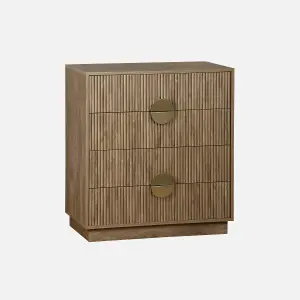 sweeek. 4-drawer chest with grooved mango wooden effect Celian Brown 80x40x85 cm