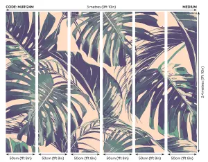 Origin Murals Large Palm Leaves Pink & Green Matt Smooth Paste the Wall Mural 300cm wide x 240cm high